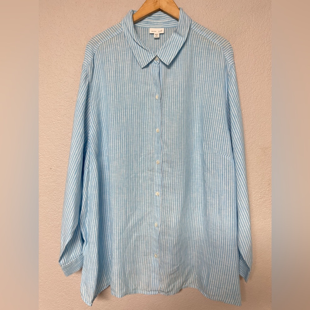 J. Jill Light Blue Striped Button Down Shirt